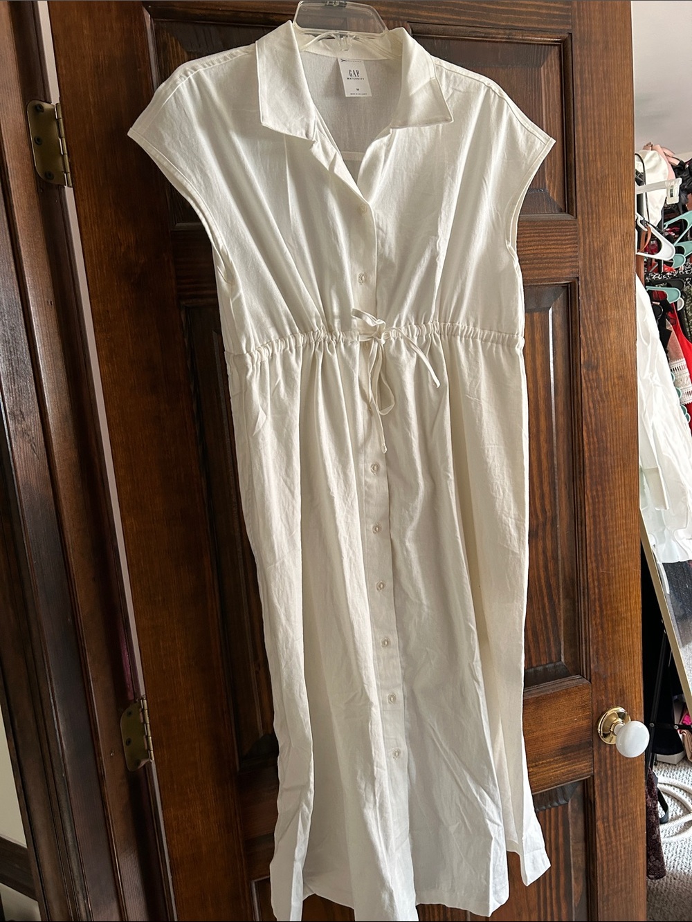 GAP Cream Button-Front Drawstring Maxi Dress Maternity Linen brand new